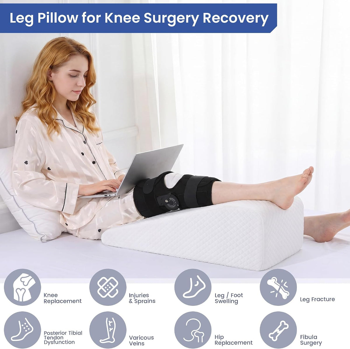 HOMBYS Leg Elevation Pillow for After Surgery, Knee Replacement & Recover, Wedge Pillow for Knee, Hip, Ankle Support, Home Recovery Equipment (Grey, 27in×11.6in×9in)