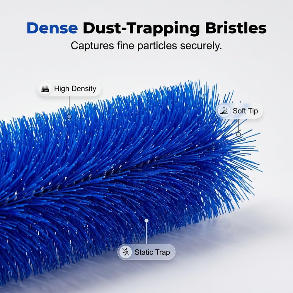 Fan Cleaning Brush, 2026 New Bendable Microfiber Head Dusting Brushes, Reusable Fan Cleaner Brush Dust Remover for Electric Fans, Air Conditioning, Car Vents and Blind，Blue：43cm