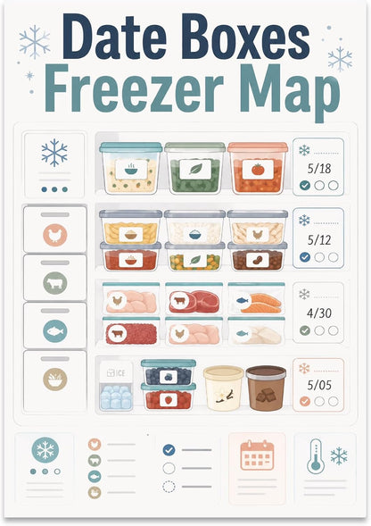 Freezer Meal Labels Poster - Modern Kitchen Wall Art - 13x19 | Unframed 13x19 poster print for meal prep organization, kitchen decor, and freezer management.