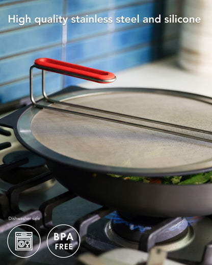Self-Standing Splatter Screen, Heavy-Duty Stainless Grease Guard | For frying pans & induction cookers, heat-resistant, bpa-free, dishwasher safe, compact storage; blocks splatter
