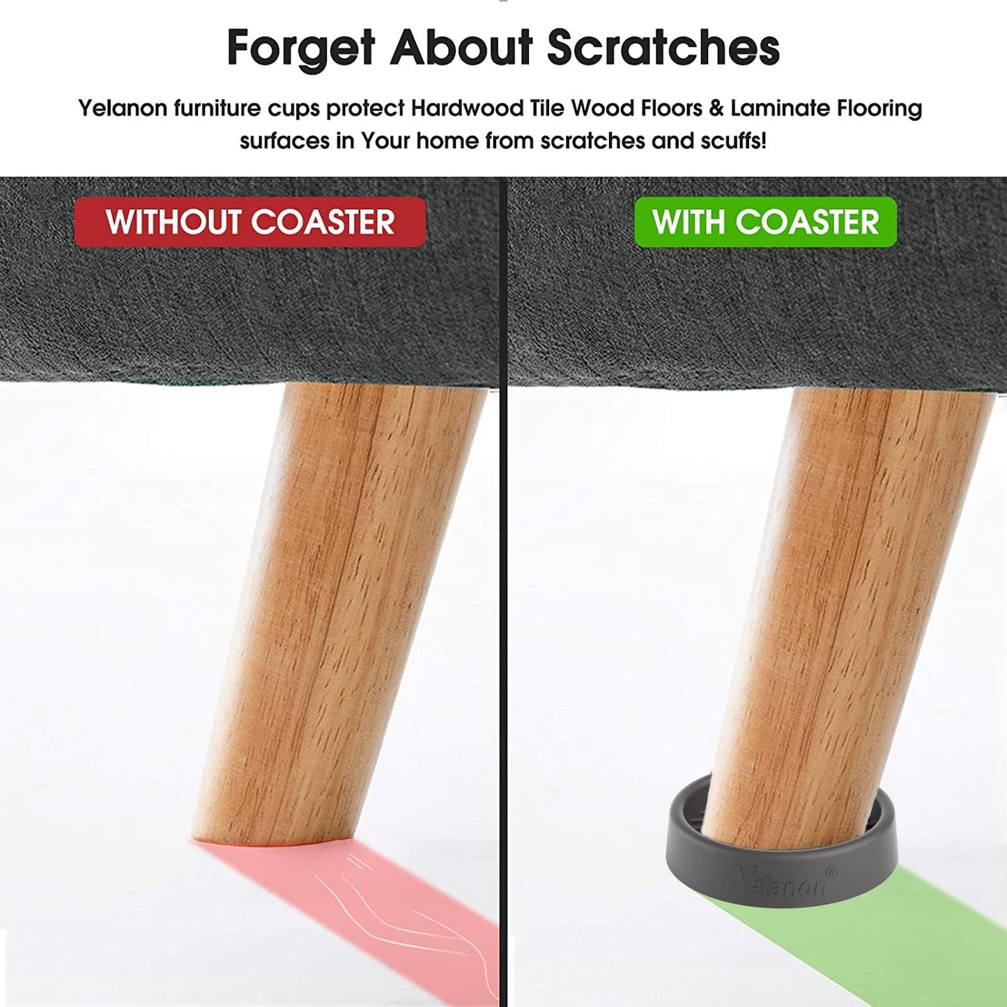 Furniture Coasters 4 Pcs 4” Furniture Caster Cups - Non Slip Furniture Pads Hardwoods Floors - Non Skid Grippers Rubber Furniture Feet Anti Slide Floor Protector for Bed Couch Stoppers Black