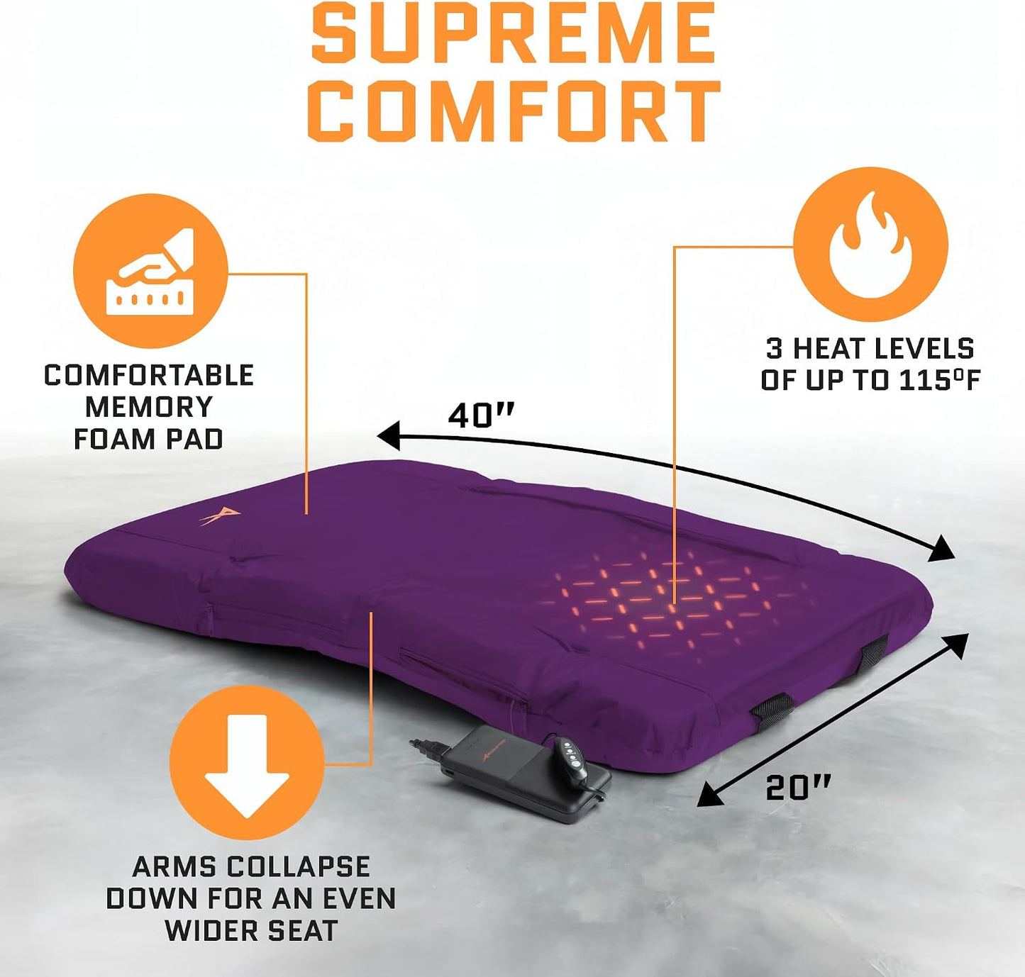 Heated Stadium Seats for Bleachers with Back Support – USB Battery Included - Upgraded 3 Levels of Heat - Foldable Chair - Cushioned, 4 Pockets for Snacks, Cup Holder - for Camping, Games & Sports