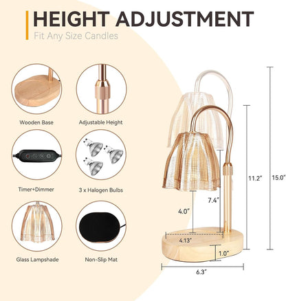 Candle Warmer Lamp with 3 Bulbs, Adjustable Height Dimmable Candle Warmer with Timer, Candle Lamp with Charming Gift Box Ribbon,Birthday Gifts for Women Mom, House Warming Gifts New Home Decor
