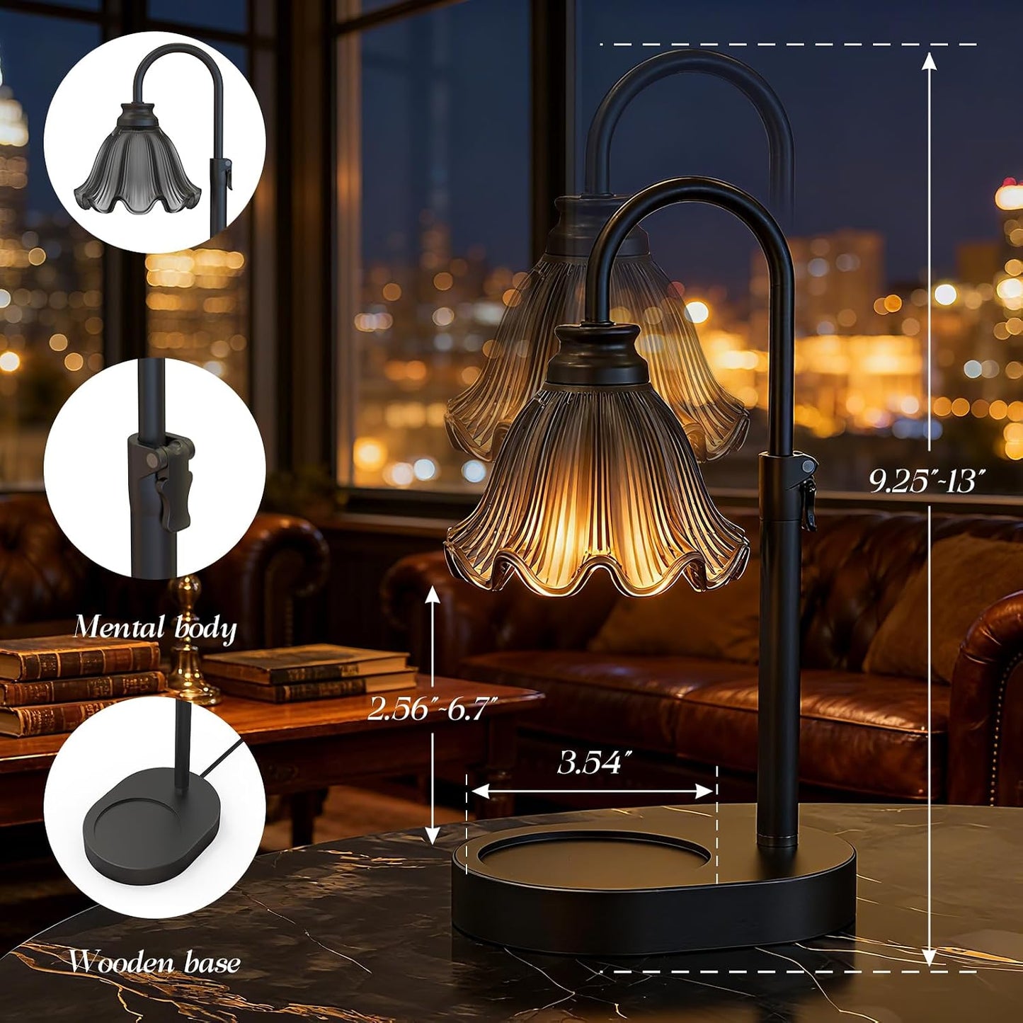 Flower Candle Warmer Lamp,Adjustable Timer & Dimmer(Green) | Adjustable height fits jars. Timer & dimmer safe melt. 2 bulbs & heat-proof base. Perfect for bedroom, office, or gifting.