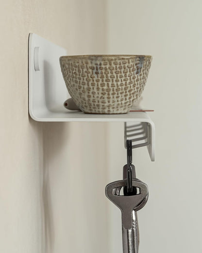Kazai. Key Holder for Wall 'Holmsen' | Minimalist Key Hooks Design from Berlin | Modern Key Hanger with Metal Shelf | Key Hook Wall Mounted as Hallway Furniture | Sand Taupe
