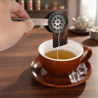 Tea Bag Squeezer Tongs, Stainless Steel Tea Bag Squeezer Tongs | Teabag Filter, Dispenser Accessories for Teas Drinkers, Ice, Durable Round Strainer Gripper Picker (Black)