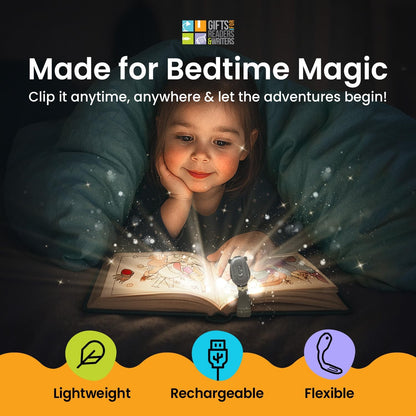 Gifts for Readers & Writers Rechargeable Book Light for Kids, Clip On Reading Light for Bed, 2in1 Flexilight Pals & Bookmark, 12 Hours of Light Once Charged, Includes USB Cable & 2 LED Lights, Dog