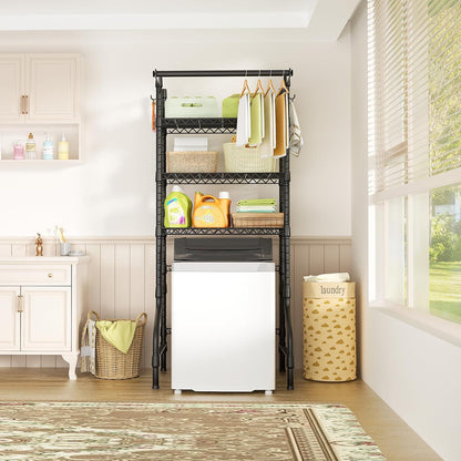 U11 Over Washer and Dryer Shelves, 3 Tiers Laundry Room Storage and Organizer Standing Shelf, Metal Freestanding Clothes Drying Rack, 33.9" W x 19.7" D x 77.6" H, Black
