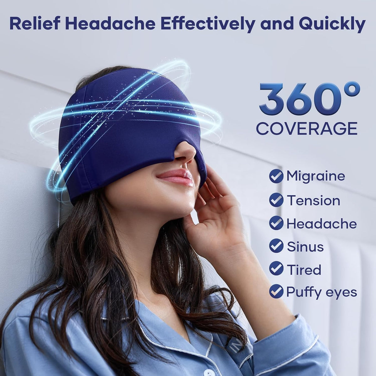 Migraine Relief Cap, Headache Relief Cap Mask Products, Cooling Odorless Gel Ice Head Wrap for Tension, Stress,Hangover & Puffy Eyes