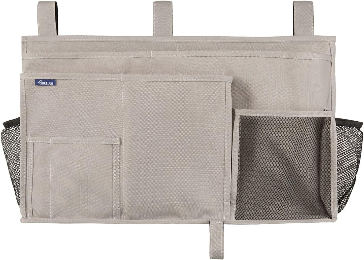 Surblue Bedside Caddy Hanging Organizer Storage Bag Pocket for Bunk, Hospital, College Dorm Rooms, Baby Bed Rails, Camp - 4 Pockets, 2 Hooks (Blue)