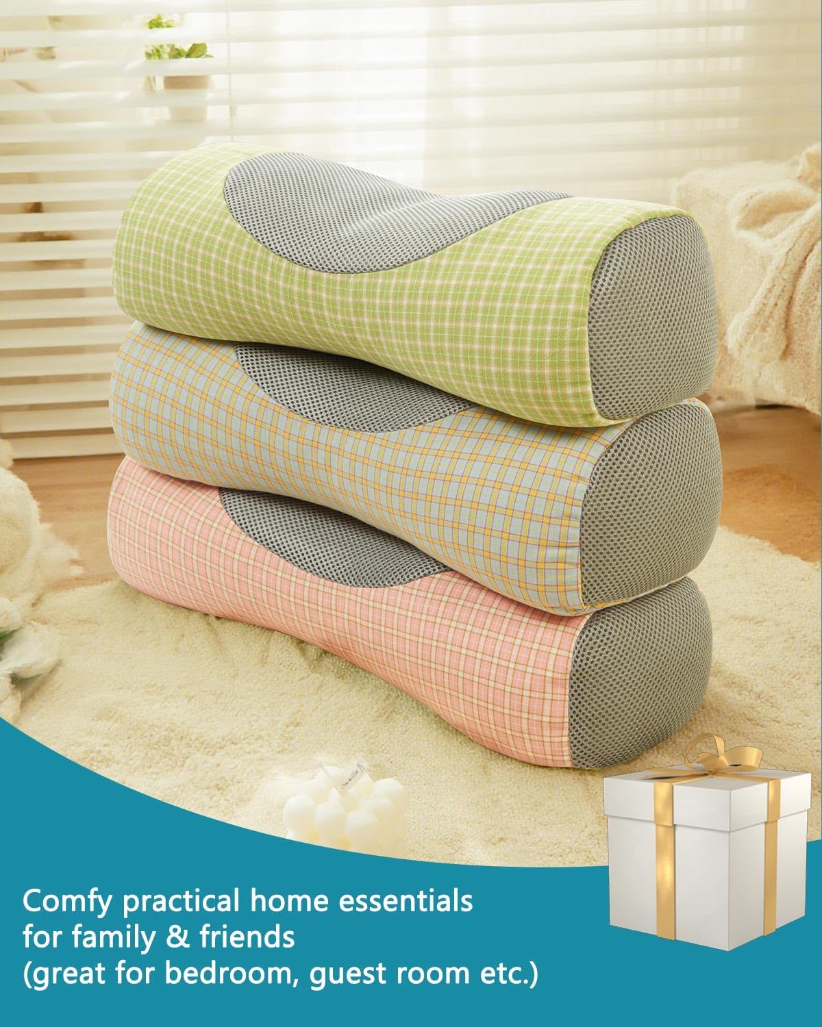 Buckwheat Cervical Neck Roll Pillow,17.7"x5.9" Firm Support Neck Bolster with Washable Cover, Adjustable Hard Cylinder Round Pillow with Buckwheat Hulls, for Office Lunch Breaks Sleeping,Pink