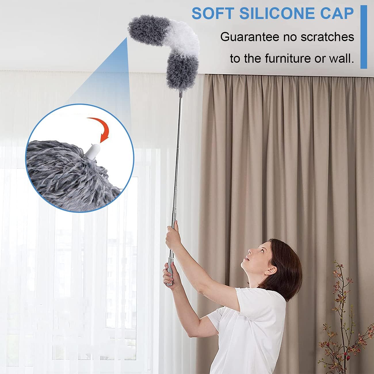 Retractable Gap Dust Cleaner with 3 Reusable Microfiber Dusting Cloths, Under Appliance/Refrigerator/Furniture Cleaning Tool with 100” Extension Pole, Washable Flat Gap Cleaning Duster by OOSOFITT