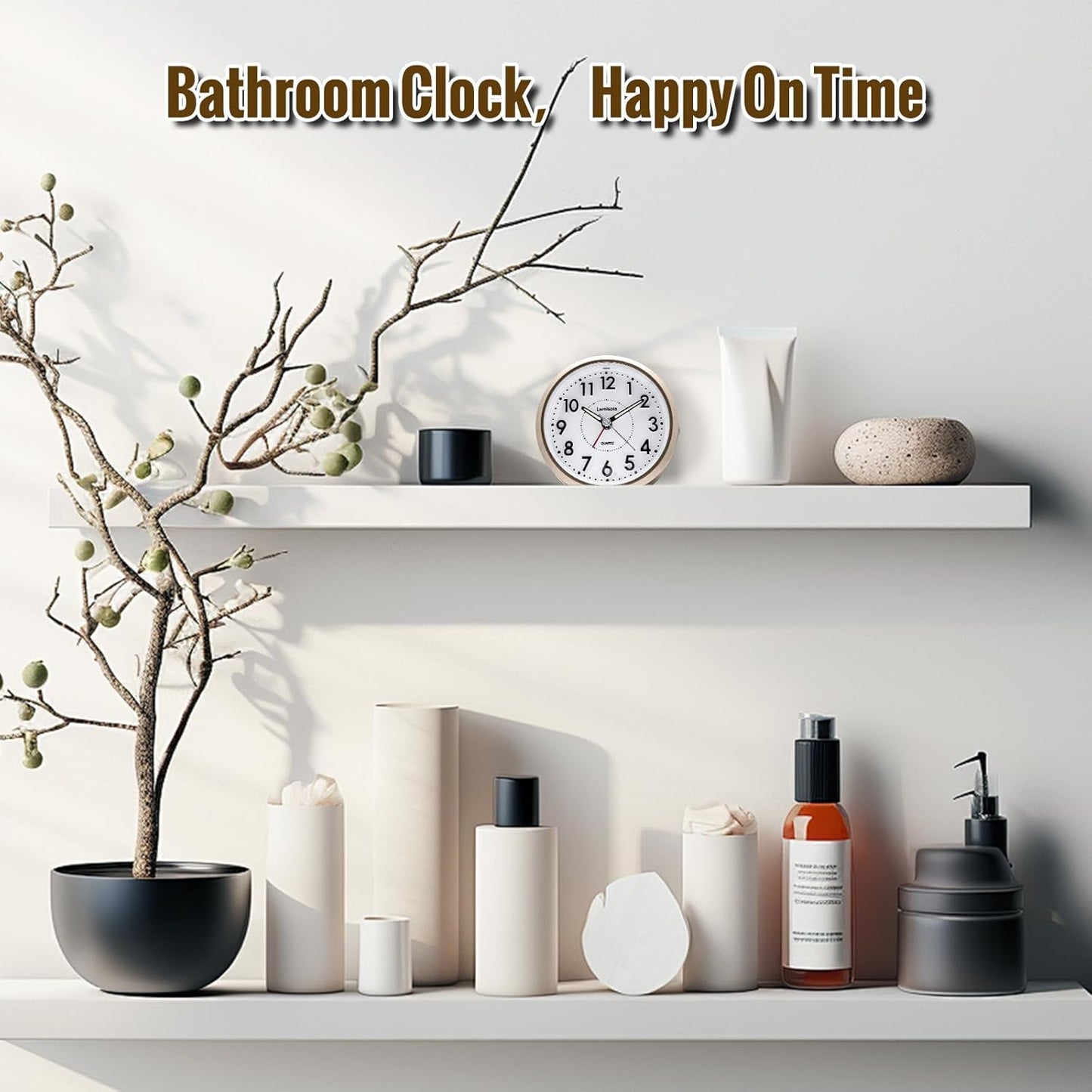 Lamisola 4 Inch Alarm Clock for Bedrooms, Small Analog Desk Clock, Black | Battery Operated Bedside Clock for Bedroom Bathroom Home Nightstand Shelf, Night Light Snooze, Minimalist Clocks for Seniors