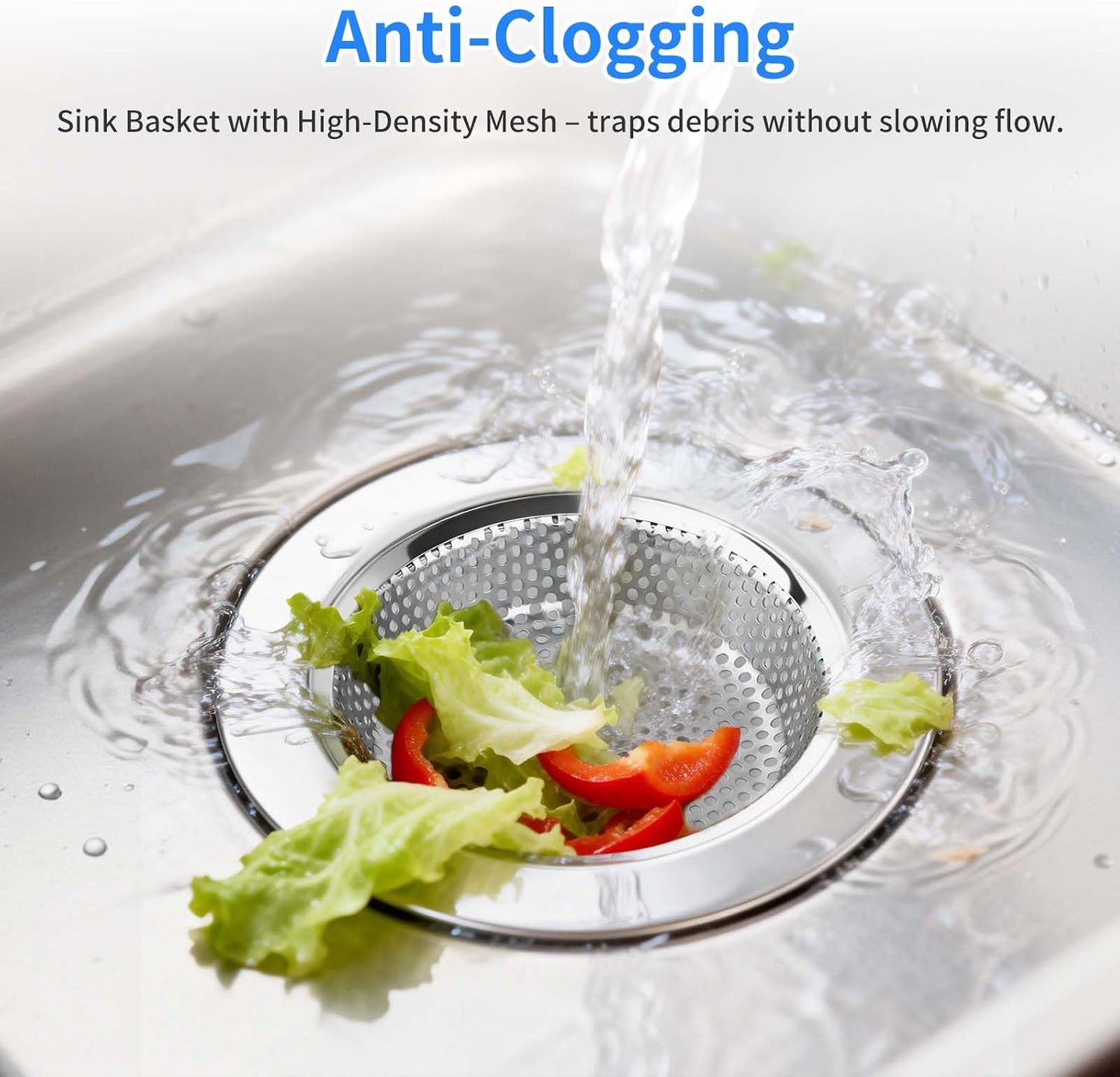 4PCS 4.4" Stainless Steel Kitchen Sink Drain Strainer Food Catcher | Wide Rim, Fine Mesh Filter Basket, Prevents Clogging, Catches Food Debris, Dishwasher Safe, Standard Kitchen Sink Accessories