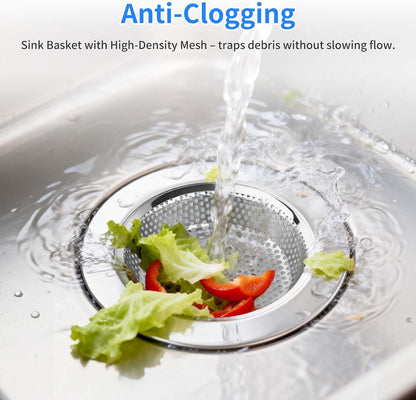 4PCS 4.4" Stainless Steel Kitchen Sink Drain Strainer Food Catcher | Wide Rim, Fine Mesh Filter Basket, Prevents Clogging, Catches Food Debris, Dishwasher Safe, Standard Kitchen Sink Accessories