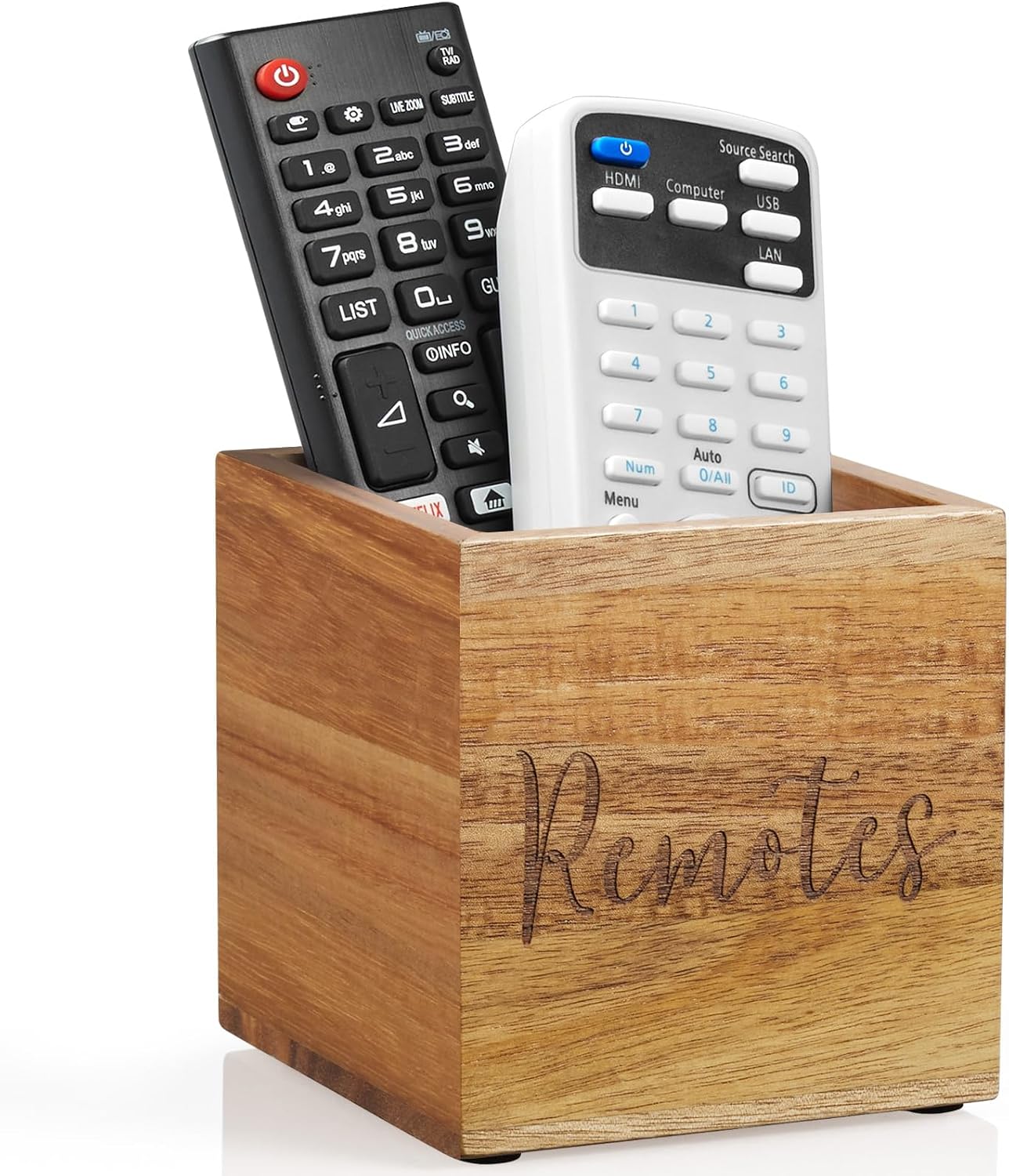 DRASTAR Remote Control Holder, Wood TV Remote Holder, Remote Storage Caddy, Remote Control Organizer (Black, 2 Slots)