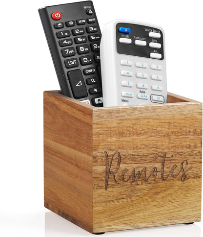 DRASTAR Remote Control Holder, Wood TV Remote Holder, Remote Storage Caddy, Remote Control Organizer (Black, 2 Slots)