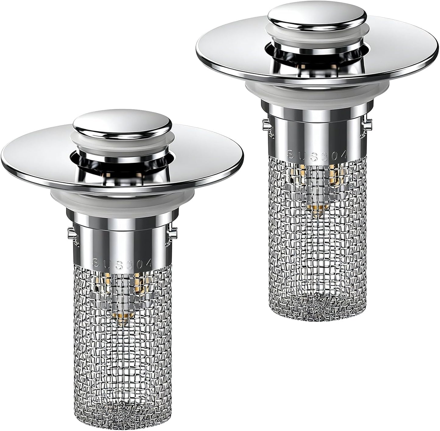 2PCS Bathroom Sink Stopper Hair Catcher, Pop Up Sink Drain Stopper with Strainer & Filter, Universal Drain Plug for Sink Drain & Replacement, Sink Drain Cover with Basket for Bathroom Stopper