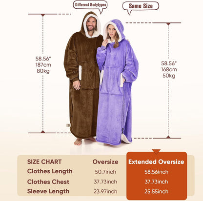 yescool Wearable Blanket Hoodie, Flannel Sherpa Fleece Blanket Sweatshirt for Adults Women Men,One Size Fits All - Colors B