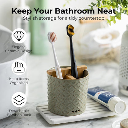 Zoeeker Toothbrush Holder with Drainage, Ceramic Toothbrush Holders Set | Electric Toothbrush & Toothpaste Holder for Bathrooms Self-draining Tooth Brush Cup Countertop Organizers for Family, Yellow