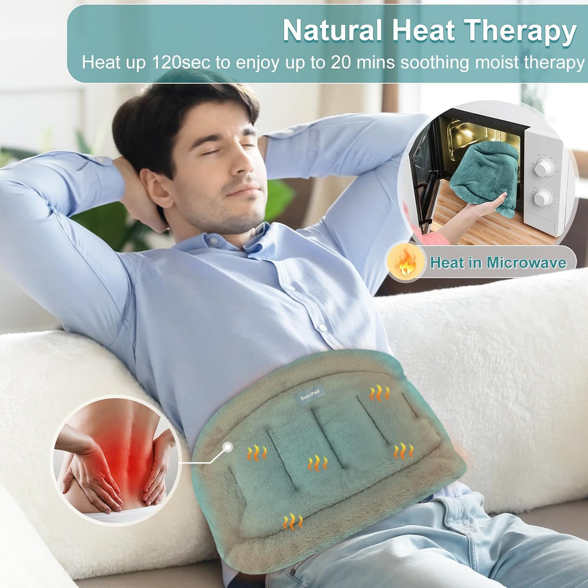 SuzziPad Microwave Heating Pad for Back & Lumbar Discomfort, Purple