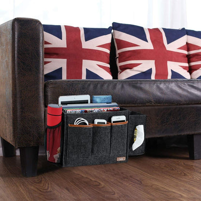 Zafit Bedside Caddy, Large Size Bedside Storage Organizer Bedside Organizer Caddy for Magazine Remotes Phone (13.4'' x 18.1'' Plus Size, Dark Grey)