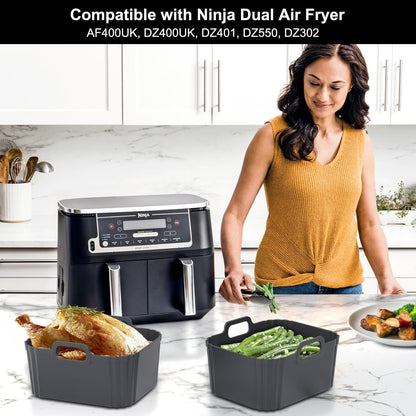 Silicone Air Fryer Liners 2 Pack, Reusable Liners Compatible for Ninja Foodi DZ201, DZ401, DZ550, COSORI, Chefman, Instant Air Fryer, and 6-in-1 8-10QT Air Fryer Baskets