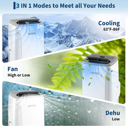 Garvee 14,000 BTU Portable Air Conditioner, 3-in-1 Portable AC for Rooms | Fast & Quiet Cooling for Rooms up to 750 Sq.Ft, Remote Control, LED Display Panel, Included Easy Install Window Kit