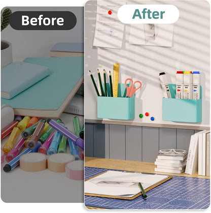 Marbrasse Magnetic Dry Erase Marker Holder,Pen and Eraser Holder for Whiteboard，Magnet Pencil Cup Utility Storage Organizer for Office, Refrigerator, Locker and Metal Cabinets (2 Pack)