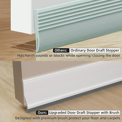 Esufeir 39” Under Door Draft Stopper with Brush,Black | Bottom of Door Sweeps for Exterior & Interior,Gap Filler Sound Blocker Seal Strip,Draft Guard Dust Stopper