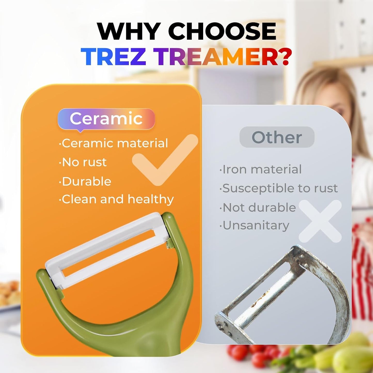 Trez Treamer 6PCS Vegetable Peeler Set with Sharp Blade,Ceramic Apple Peeler Potatoes & Potato Peeler Veggie Peeler Fruit Peeler Carrot Y Peeler Utral Fast Peeling without Rust for Kitchen
