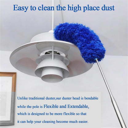 Cobweb Duster with Extension Pole 100 inches, Dusters for Cleaning with 2 Duster Heads, Washable Microfiber Feather Duster for Cleaning Ceiling Fan, High Ceiling, Blinds, Furniture & Cars
