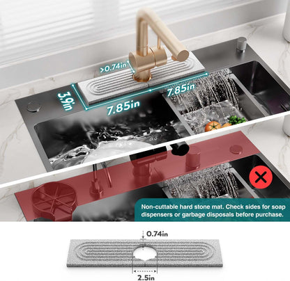Stone Faucet Mat for Kitchen Sink – Diatomite Drying Stone Mat & Sink Protector, Prevents Moisture – Sink Splash Guard Water-Absorbing Stone Tray for Bathroom Counter (Light Grey, 20" x 3.9")