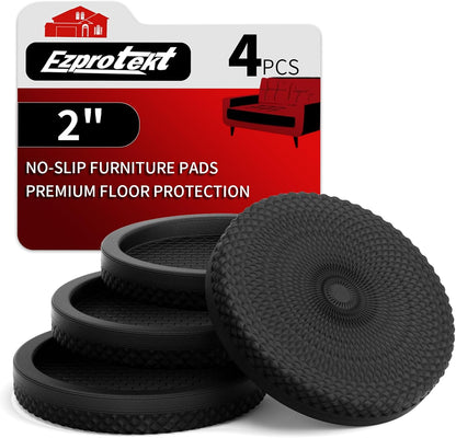 Ezprotekt Non Slip Furniture Pads, 12 Pcs 2" Anti Slip Rubber Caster Cups, No Slide Furniture Gripper, Anti Skid Furniture Coasters for Hardwood Floors, Furniture Stoppers to Prevent Sliding (Black)