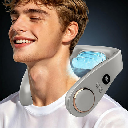 Neck Fan with Cooling Plate-24H Quiet Powerful Fans that Blow Cold Air-5 Speed&Power LED Display-USB 5500mAh Bladeless Wearable Personal AC Cooler for Women,Men,Kids,Travel,Outside,Indoor White
