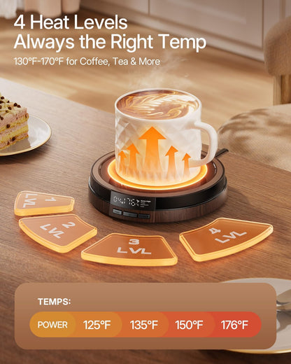 Coffee Mug Warmer for Desk, 50W, Cup Warmer 4 Temps & Timer - Wood | Smart Display; 12H Timer; Auto Shut Off; Fast Heating; Easy-Clean; Candle Warmer Plate; UL Certified Gift for Coffee Lovers