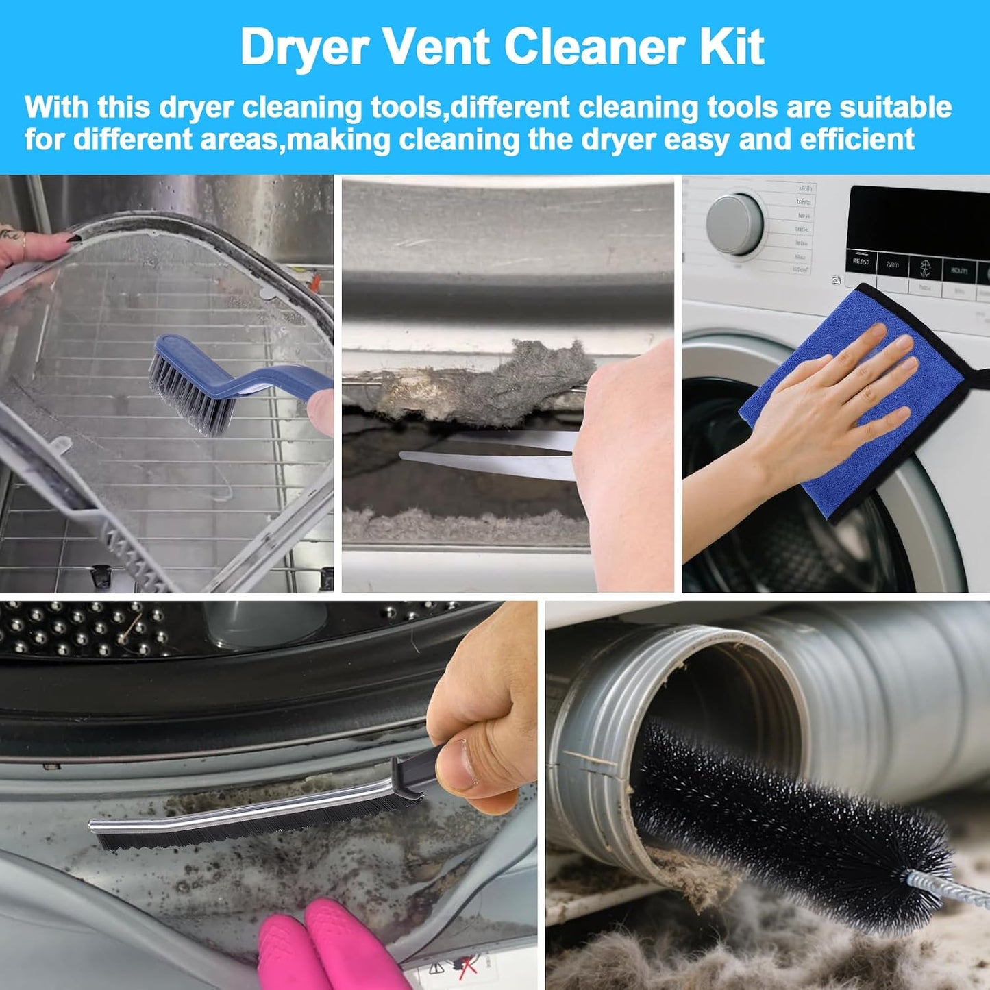 Dryer Vent Cleaner Brush,Flexible Clothes Dryer Lint Brush | Lint Trap Cleaning Tool,Laundry Room Essentials Lint Remover Accessories,Refrigerator Coil Brush,Household Cleaning Supplies