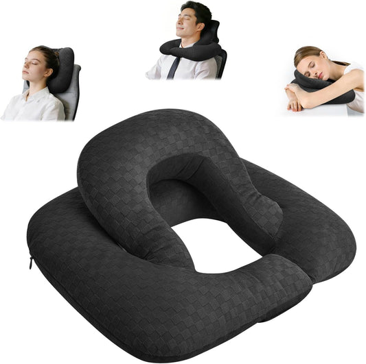 2-Layer Neck Pillow for Office, Recliner & Car -Breathable,Washable | U-Shape, Dual-zone support, 5-in-1 Use: Headrest, Lumbar, Seat Cushion, Travel, 15.7x11.8x6.3 in, 1.3 lbs, Hollow Fiber Fill