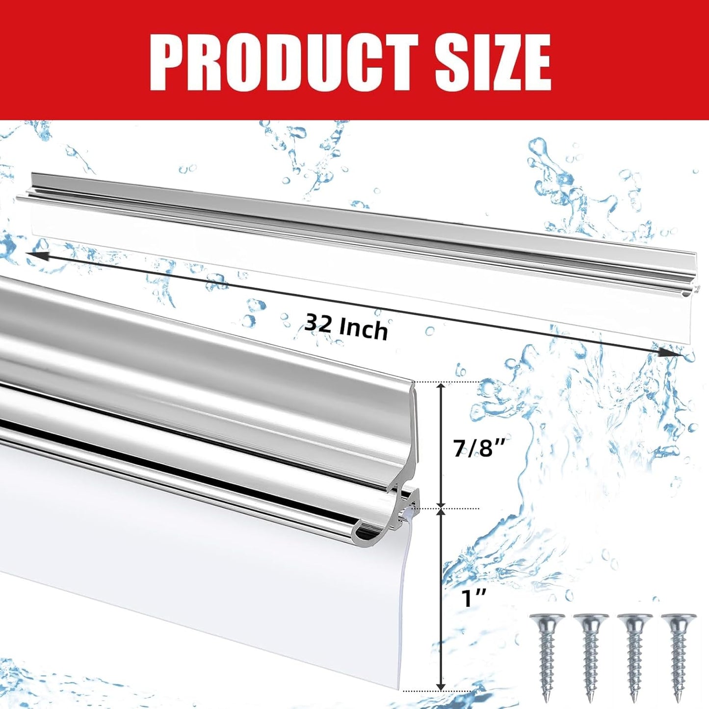 30" Chrome Framed Shower Door Replacement Drip Rail with Vinyl Sweep Door Water Deflector, Applied Mounting Tape and Screws (30Inch)