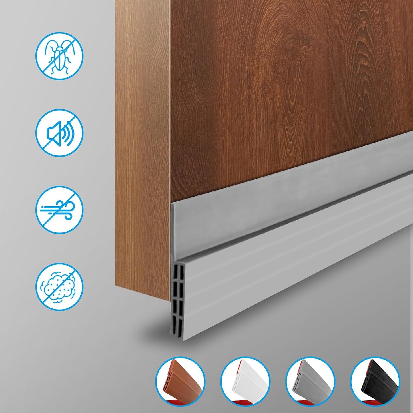 Ainiv Door Draft Stopper Under Door Seal, 2" W x 39" Cutable Soundproof Door Seal, Adhesive Under Door Sweep Weather Stripping Soundproof Kit, Under Door Draft Stopper Seals Anti-Collision-Black