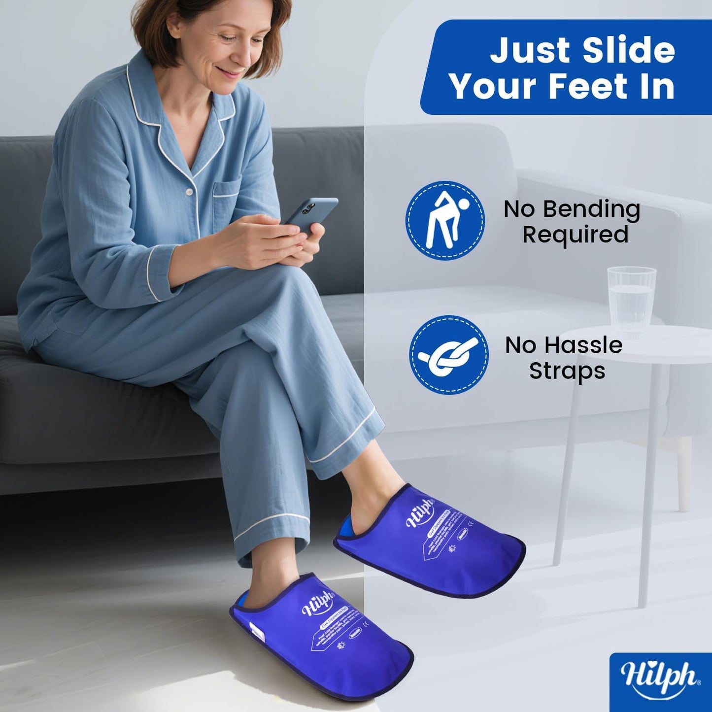 Hilph Foot Ice Pack Slippers, 1 Pair Ice Pack for Feet & Toes Pain Relief | Reusable Hot Cold Therapy for Plantar Fasciitis, Gout, Bunions, Neuropathy Relief, Surgery Recovery, HSA Eligible FSA, Blue