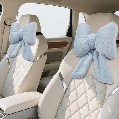 2 Pack Bow Car Headrest Pillows Plush Car Neck Pillows for Travel Driving Office Chair Head Support Cushions, Also Cute Car Decor Accessories (Black)