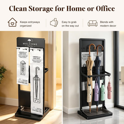 Wet Umbrella Stand with Bag Holder, Entryway Organizer with Drip Tray