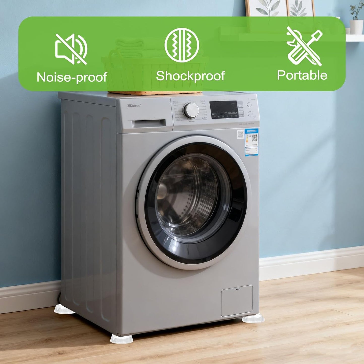Anti Vibration Pads for Washing Machine, 4 Pack Clear PU Washer Dryer Feet Pads with Leveling Tool, Noise Reducing Anti Slip Anti Walk Shock Absorber Stabilizer for Washer, Dryer & Furniture