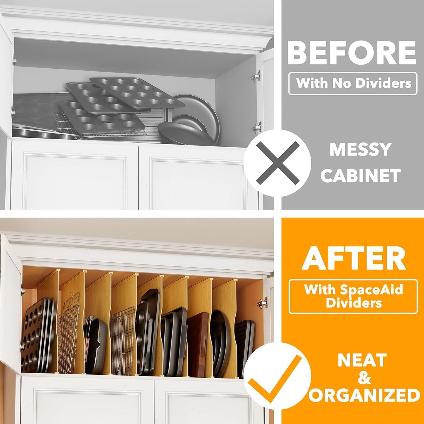 SpaceAid 6 Pack Tray Dividers for Cabinets, Pressboard Kitchen Cookie Baking Sheet Organizer for Cabinet, Vertical Pan and Trays Organizers for Pantry Storage