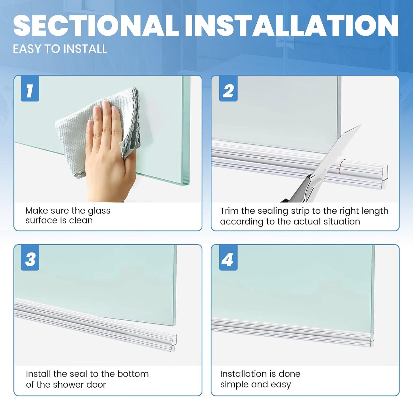 2 Pack Glass Door Silicone Seal Strip 39 Inch Shower Door Bottom Seal Sweep-Suitable for 1/2 Inch Glass-Stop Shower Leaks Frameless Shower Door Seal Strip