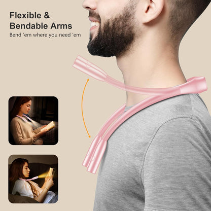Gritin Book Light, Eye Caring 3 Colors & Dimmable Brightness Reading Light | Bendable Arms, 80+Hrs Runtime, Neck Round Design, Comfortable & Lightweight Neck Light for Reading in Bed, Crafting, Knitting