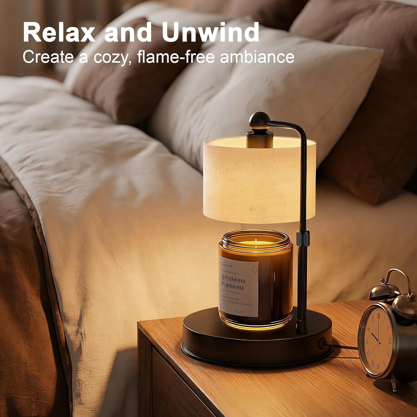 Candle Warmer Lamp with Timer, Best House Warming Gift, Height Adjustable & Dimmable Electric Candle Warmer Lamp, Includes 2 Bulbs, Birthday Gift for Women, Mom, Housewarming - Flaxen