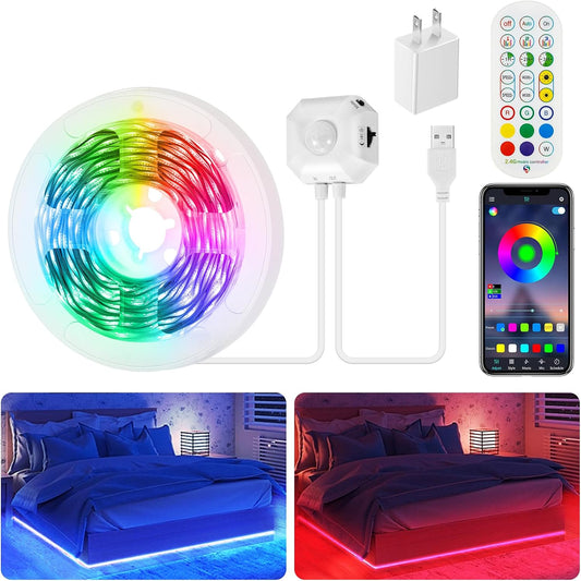 Motion Activated LED Strip Under Bed Lights 9.8Ft RGB, Remote & App Control