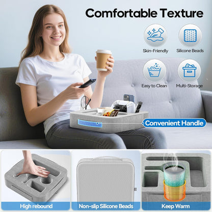 Couch Cup Holder Pillow, Sofa and Bed Caddy for iPad, Kindle, Switch, Game Controller, Remotes, Phones, Small-Sized Cup & Drink Holder for Couch, Bed, Desk, Car, Beach, Bathroom Cup Holder